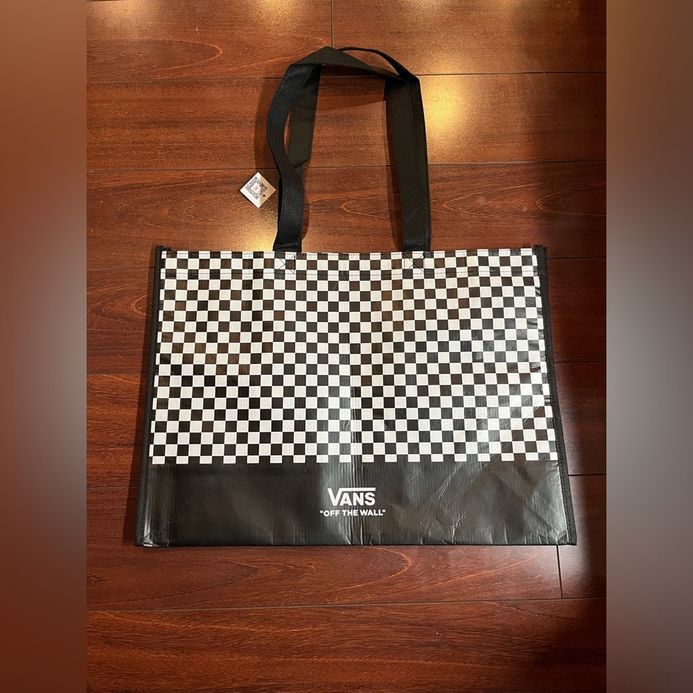 Vans Off The Wall Reusable Large Black White Checkerboard Shopping Tote Bag New